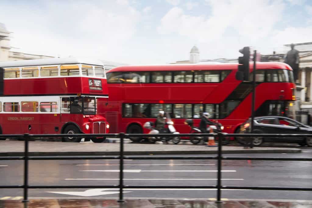 Multiple buses on the road