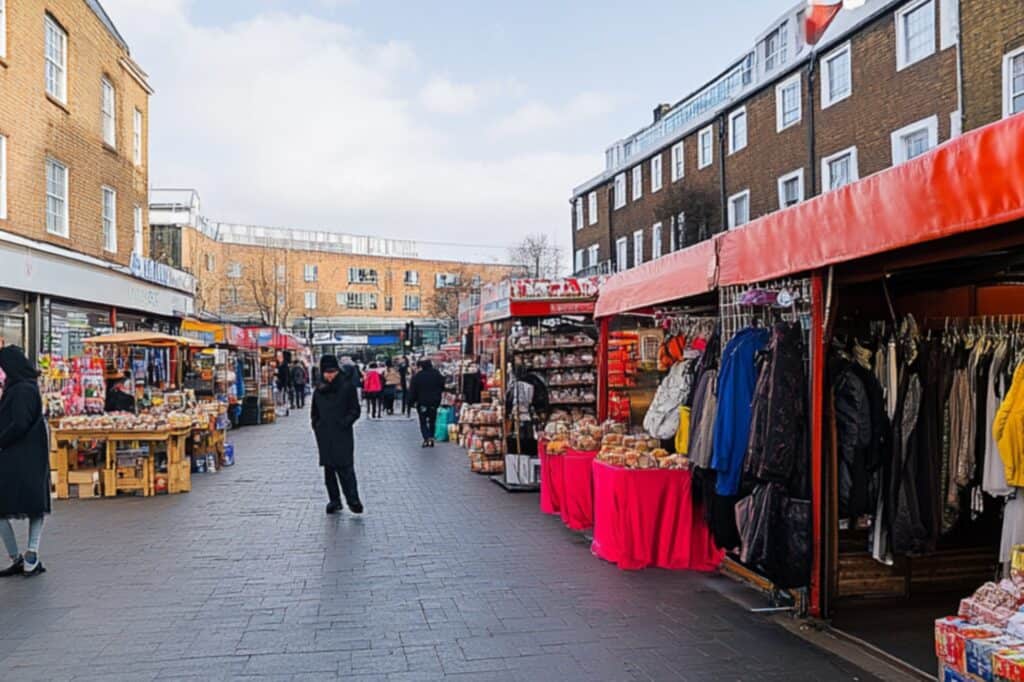 An open-air market selling a variety of items
