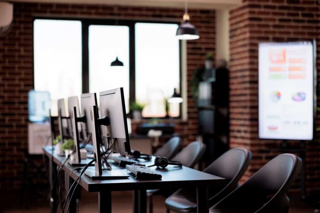 An office with computers set up