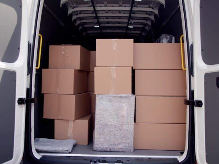 Relocation van filled with Moving boxes